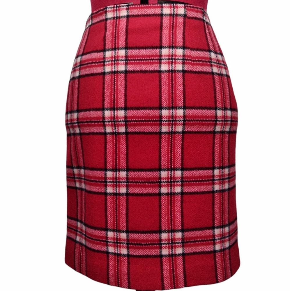 Vintage Chadiwicks Plaid Tartan Check Red Wool 80s 90s Y2K Mini Pencil Skirt 2P
